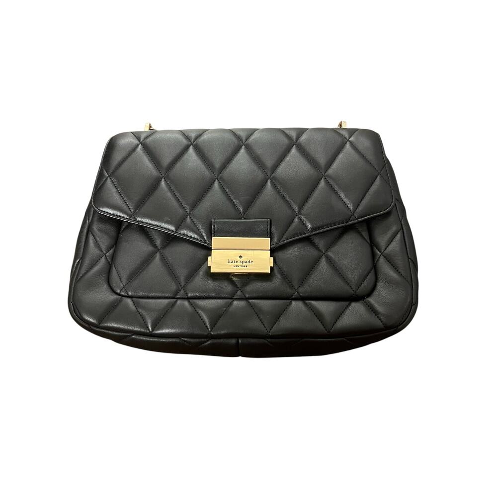 Kate Spade Carey Quilted Black Leather Bag Art Deco Chain and Clasp